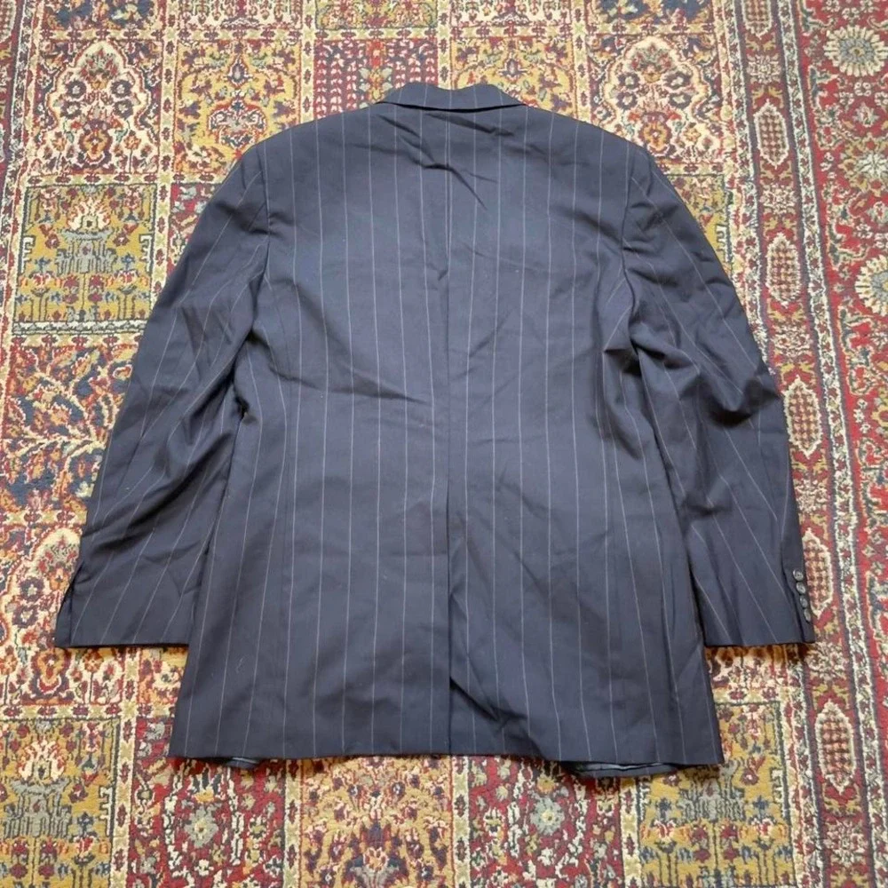 VTG 90s Polo Ralph Lauren pinstripe two‎ button suit blazer jacket 42 USA Blue